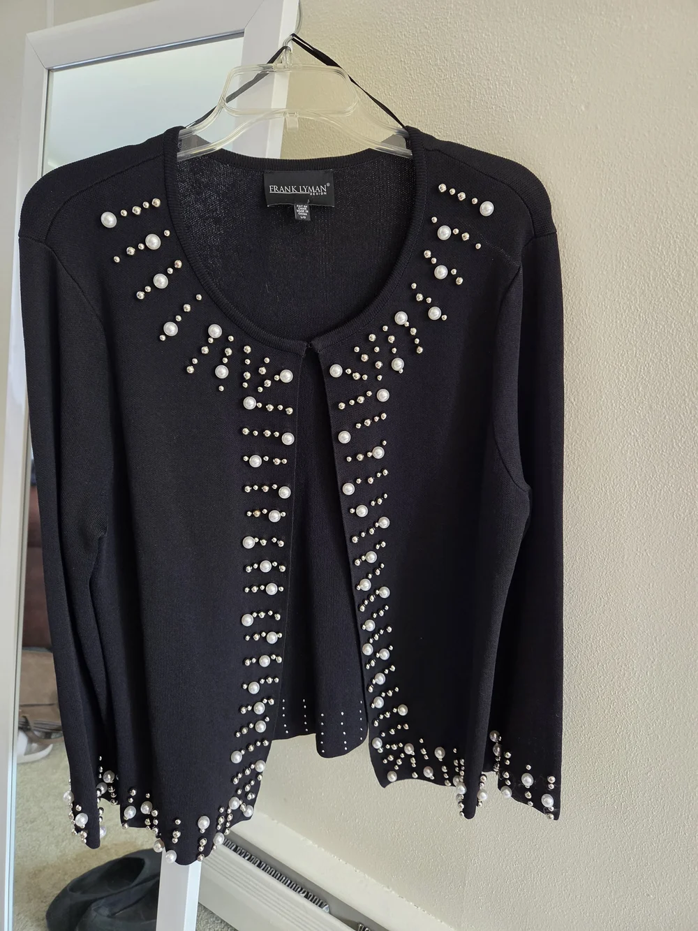 Frank Lyman Design Black Pearl-Embellished Women's Cardigan Sweater